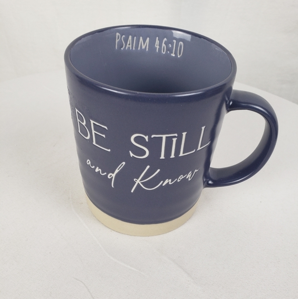 NWOT Primo Design "Be Still and Know" Psalm 46:10 Blue Coffee Mug